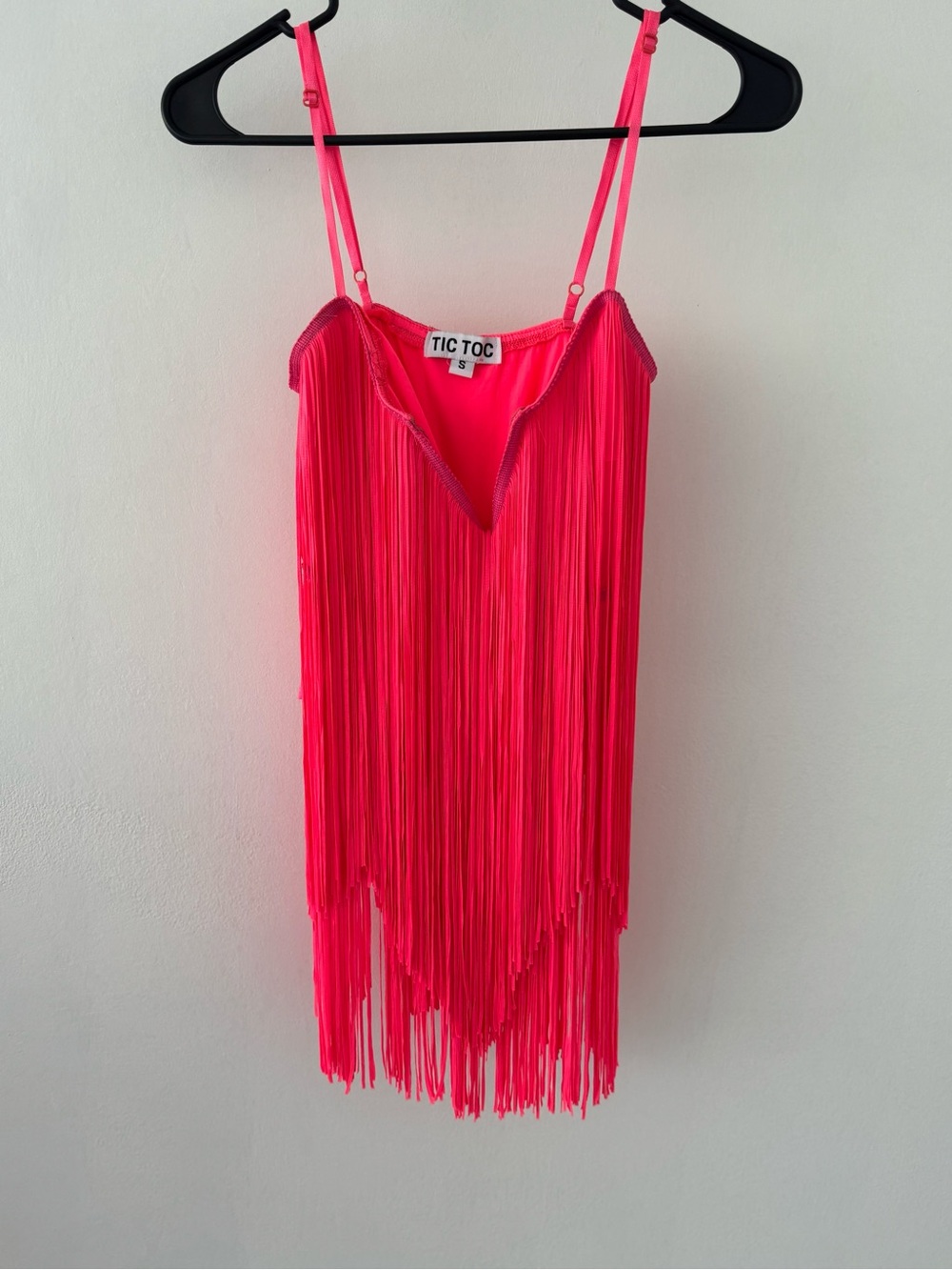 TIC TOC Neon Pink Fringe Slip Dress